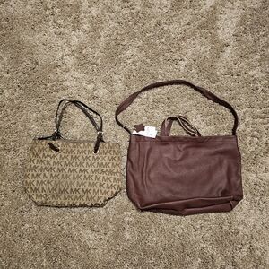 Michael Kors Jet Set Signature Tote + Fairyism Burgundy Leather Tote